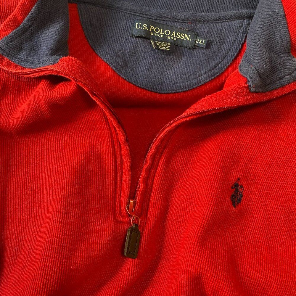 U.S. Polo Assn. Quarter Zip Sweater 100% Cotton Red Men's 2XL - Picture 2 of 11